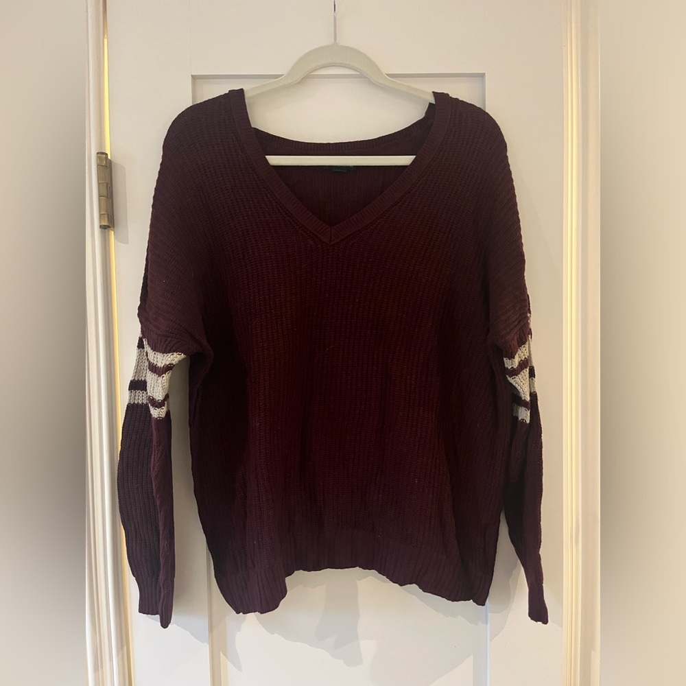 American Eagle maroon varsity stripe sweater